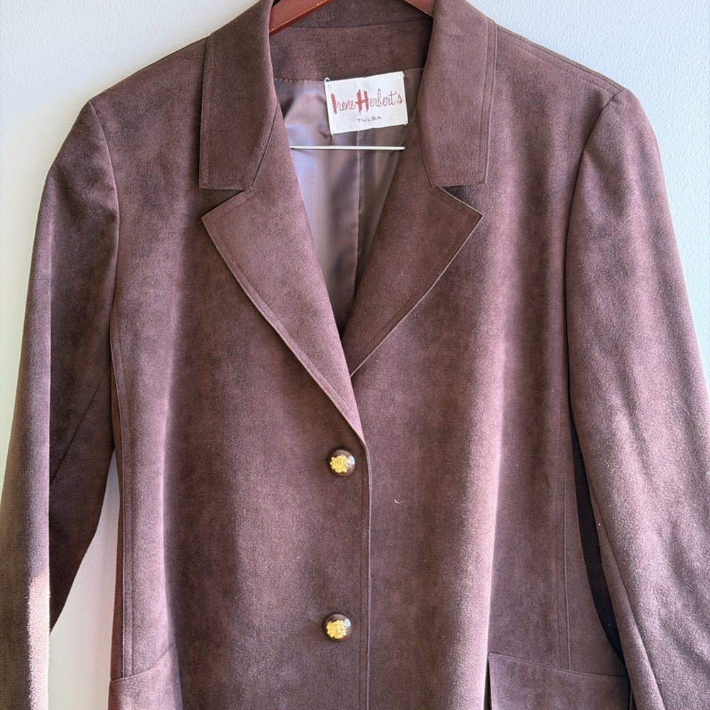 Vintage Irene Herbert’s Suede Like Coat Chocolate Brown With Gold Buttons